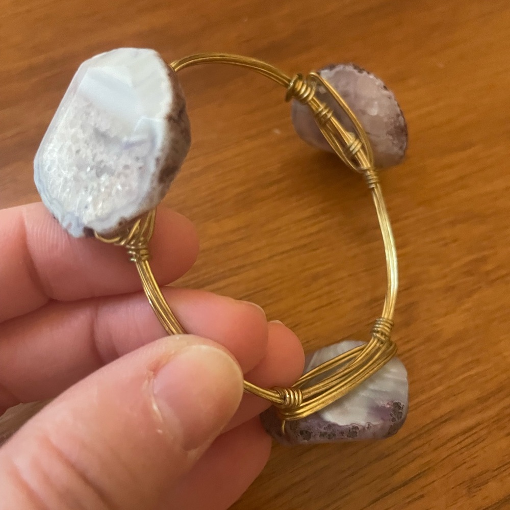 3/$12 Bourbon and Bowties Gold Wire Wrapped Stone Bracelet